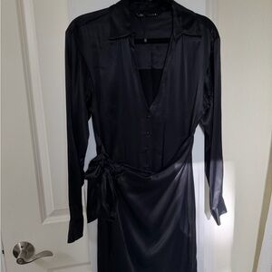 Zara Black Long Sleeve Satin Dress